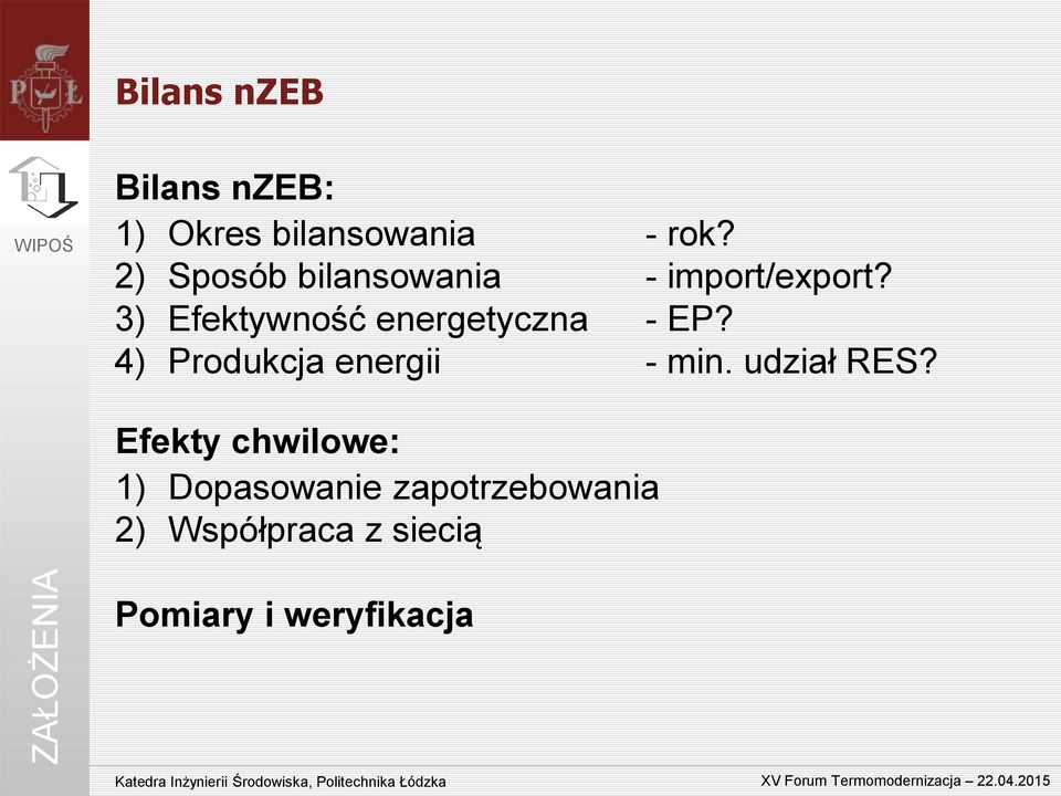 3) Efektywność energetyczna - EP? 4) Produkcja energii - min.