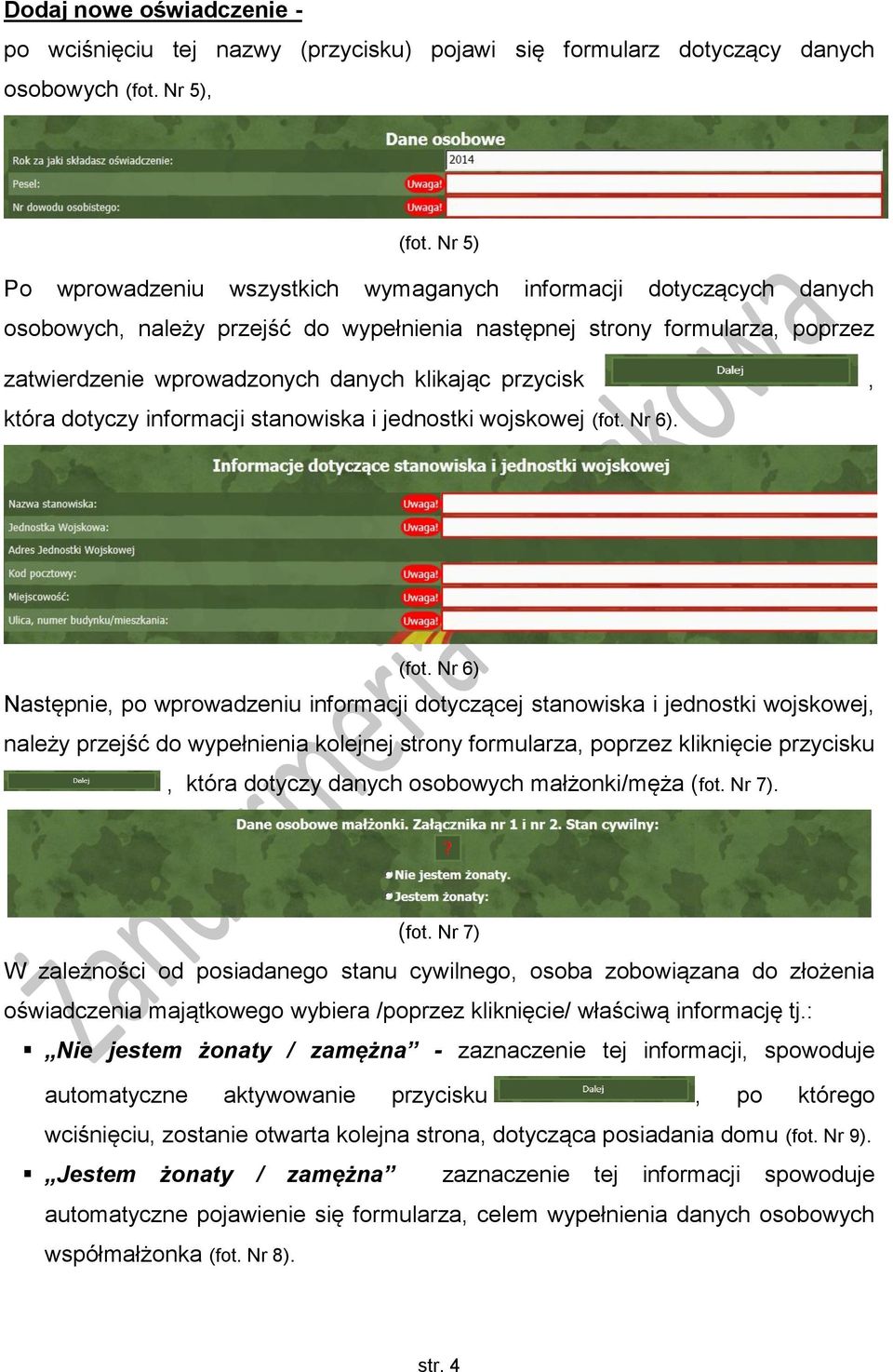 przycisk, która dotyczy informacji stanowiska i jednostki wojskowej (fot.