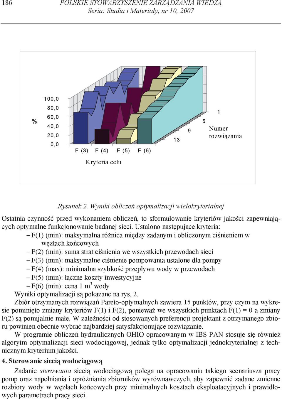 Ustalono nast puj ce kryteria: F(1) (min): maksymalna ró nica mi dzy zadanym i obliczonym ci nieniem w w złach ko cowych F(2) (min): suma strat ci nienia we wszystkich przewodach sieci F(3) (min):