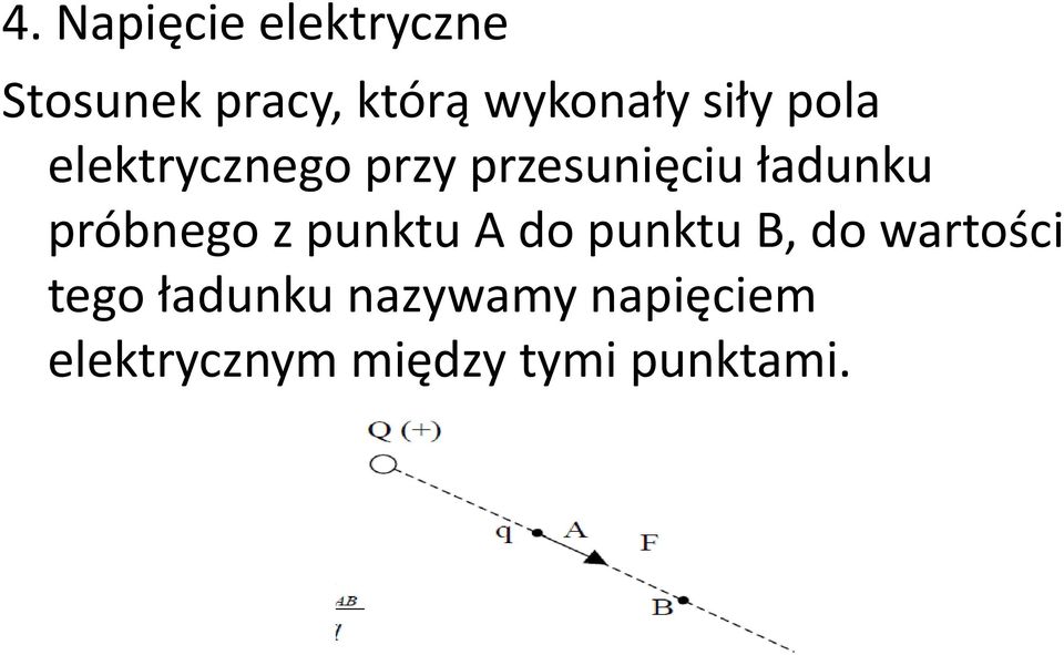 ładunku próbnego z punktu A do punktu B, do wartości