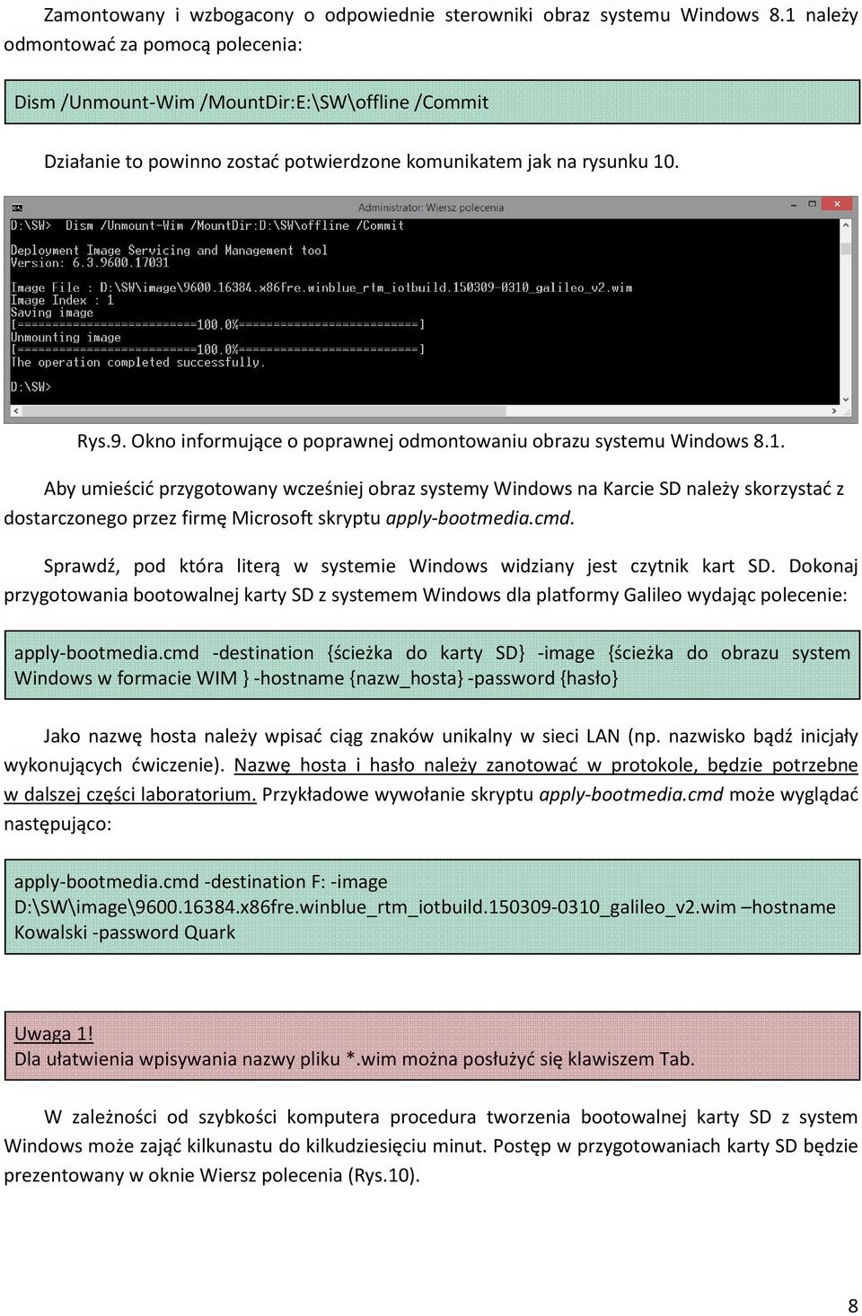 Okno informujące o poprawnej odmontowaniu obrazu systemu Windows 8.1.