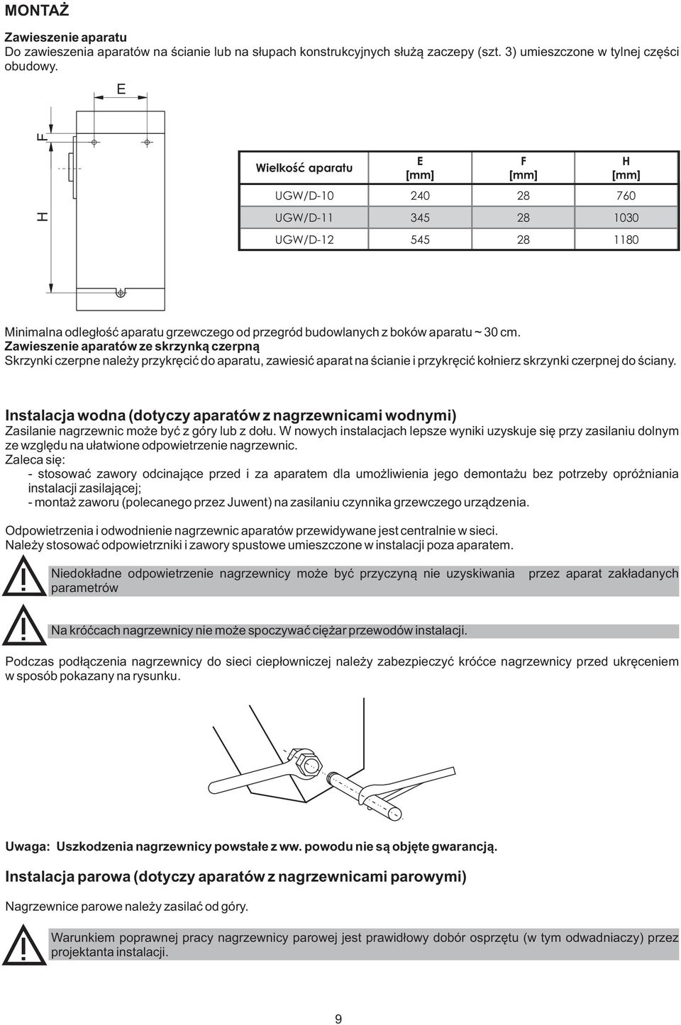 Zawieszenie aparatów ze skrzynk¹ czerpn¹ Skrzynki czerpne nale y przykrêciæ do aparatu, zawiesiæ aparat na œcianie i przykrêciæ ko³nierz skrzynki czerpnej do œciany.