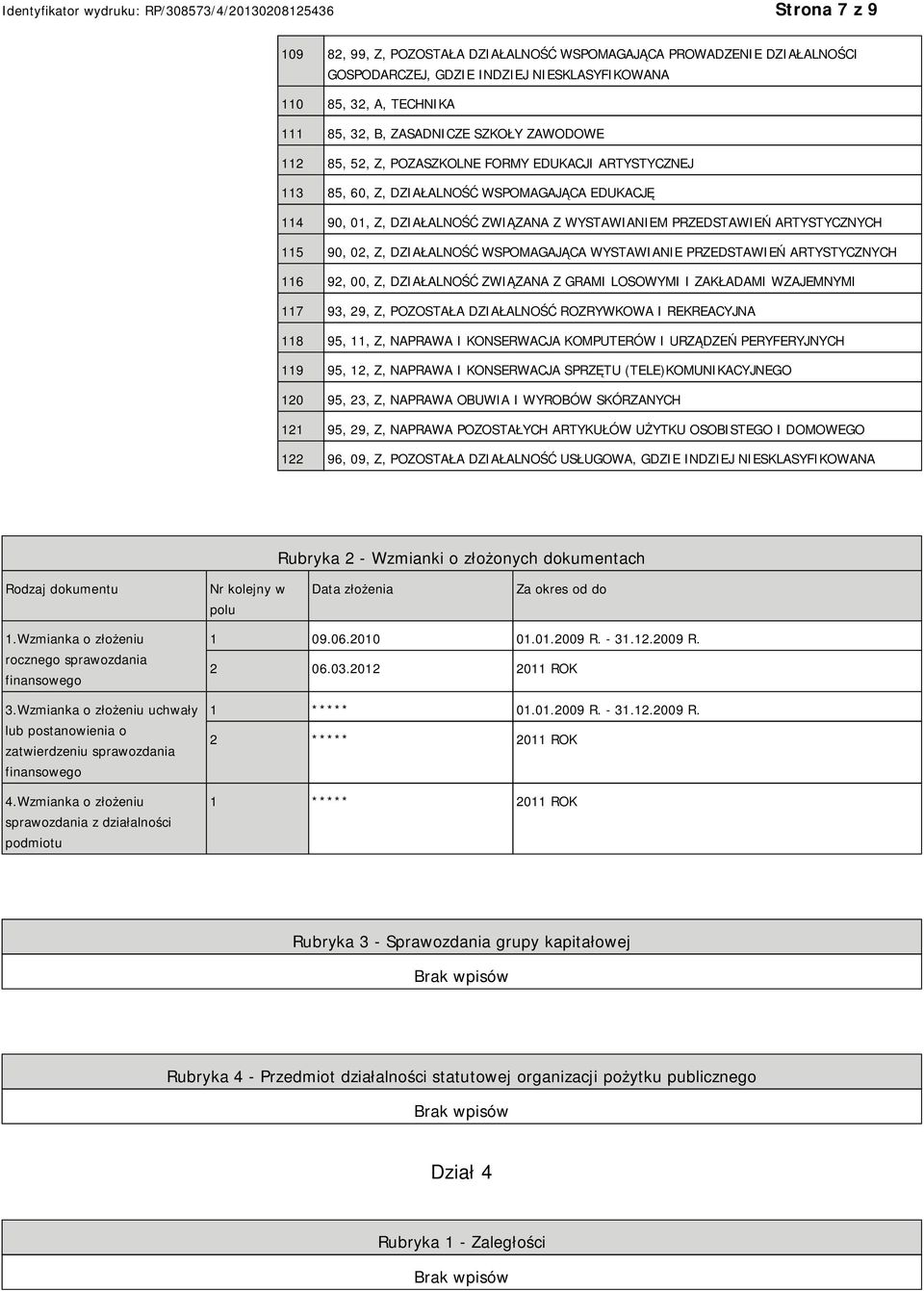 DZIAŁALNOŚĆ WSPOMAGAJĄCA WYSTAWIA PRZEDSTAWIEŃ ARTYSTYCZNYCH 116 92, 00, Z, DZIAŁALNOŚĆ ZWIĄZANA Z GRAMI LOSOWYMI I ZAKŁADAMI WZAJEMNYMI 117 93, 29, Z, POZOSTAŁA DZIAŁALNOŚĆ ROZRYWKOWA I REKREACYJNA