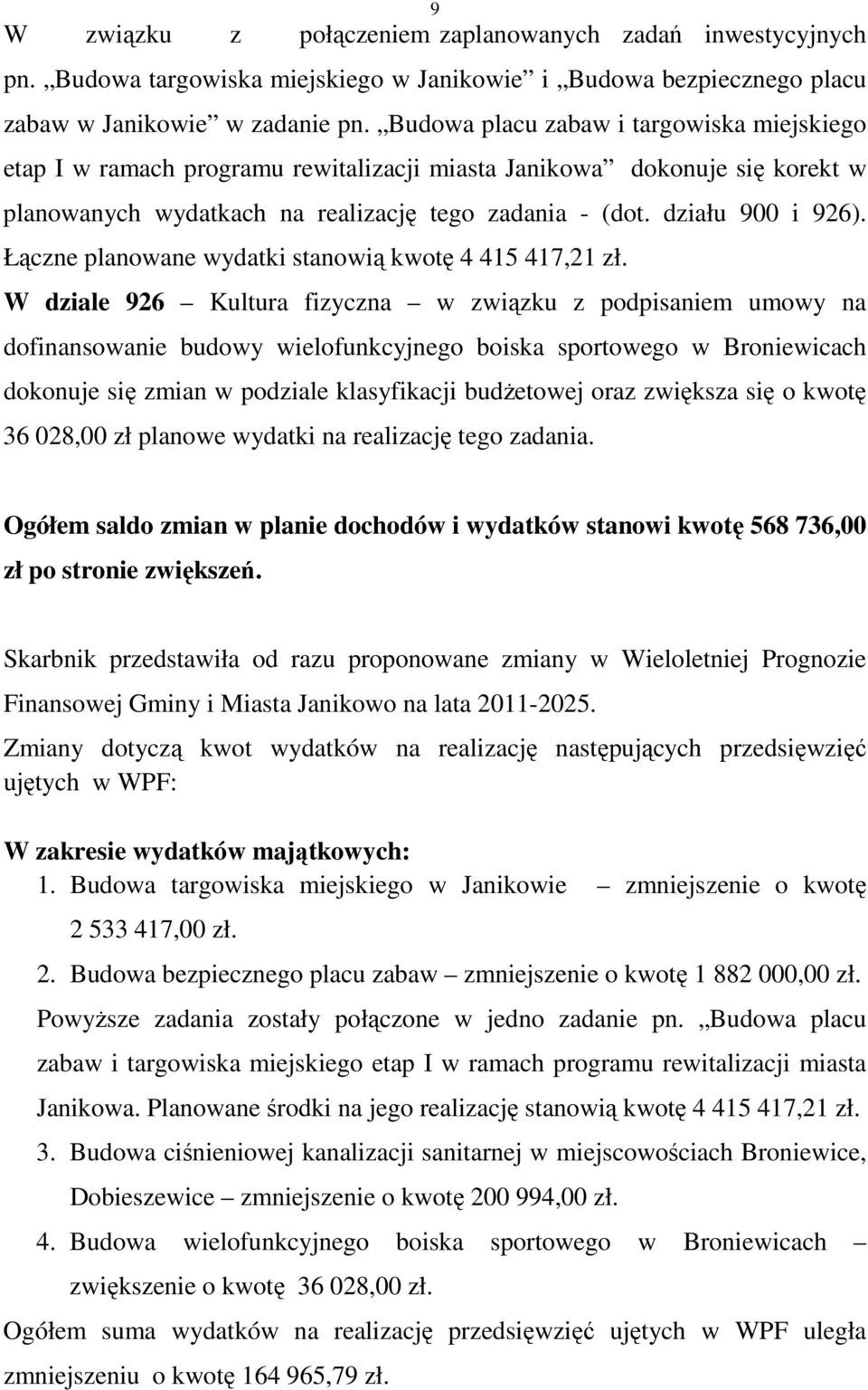 Łączne planowane wydatki stanowią kwotę 4 415 417,21 zł.