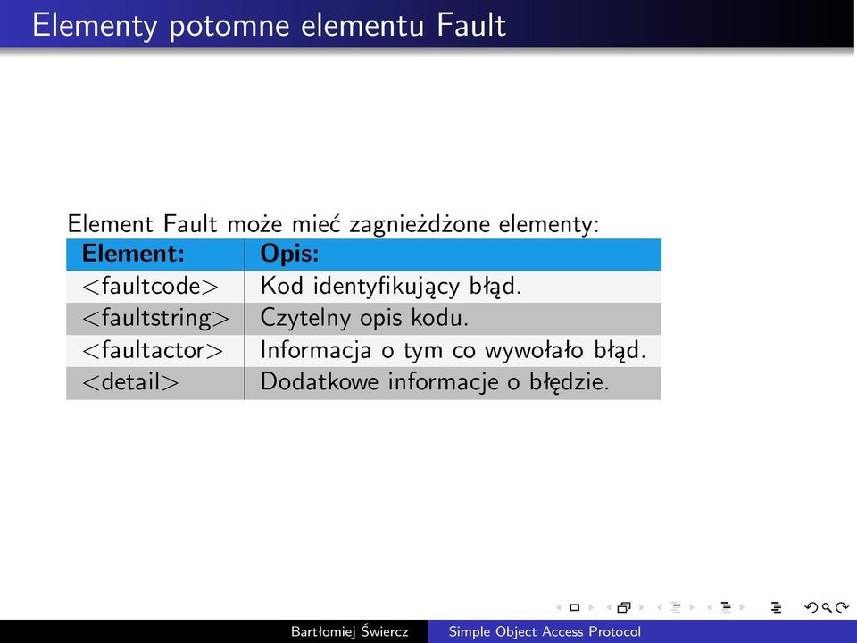 identyfikujący błąd. <faultstring> Czytelny opis kodu.