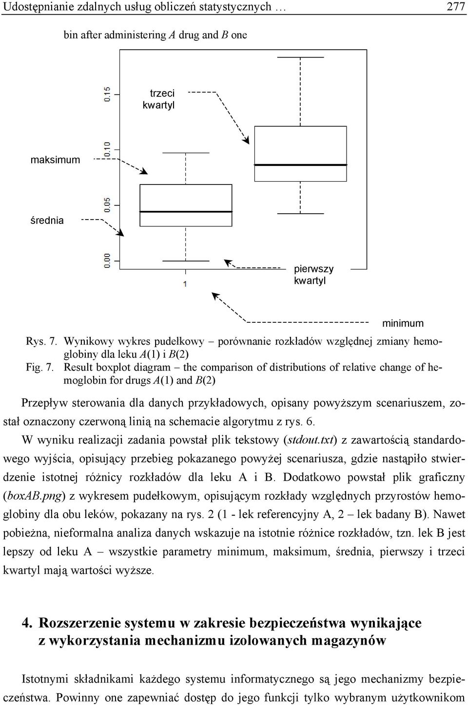 Result boxplot diagram the comparison of distributions of relative change of hemoglobin for drugs A(1) and B(2) Przepływ sterowania dla danych przykładowych, opisany powyższym scenariuszem, został