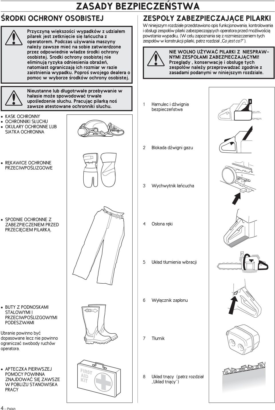 Srodki ochrony osobistej nie eliminujà ryzyka odniesienia obra eƒ, natomiast ograniczajà ich rozmiar w razie zaistnienia wypadku. PoproÊ swojego dealera o pomoc w wyborze Êrodków ochrony osobistej.