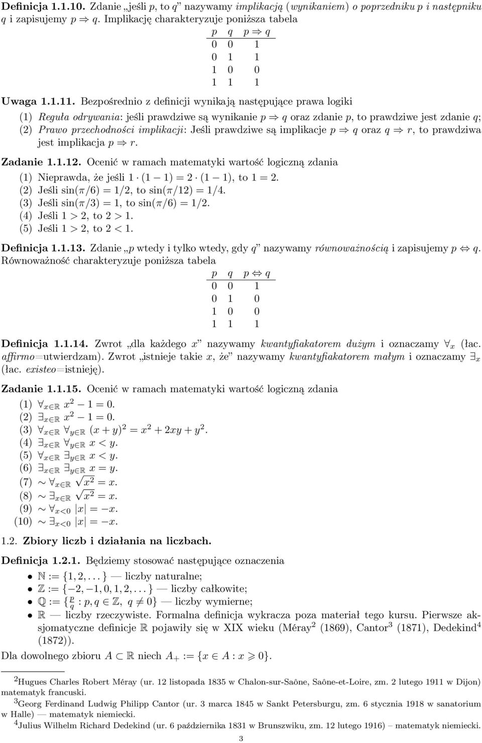 prawdziwe są implikacje p q oraz q r to prawdziwa jest implikacja p r. Zadanie... Ocenić w ramach matematyki wartość logiczną zdania () Nieprawda że jeśli ( ) = ( ) to =.