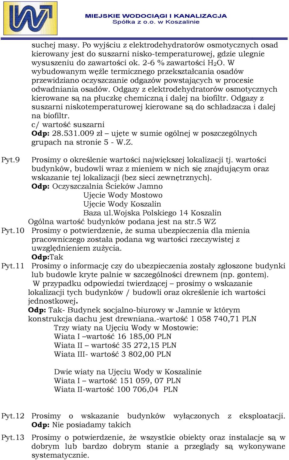 Odgazy z elektrodehydratorów osmotycznych kierowane są na płuczkę chemiczną i dalej na biofiltr. Odgazy z suszarni niskotemperaturowej kierowane są do schładzacza i dalej na biofiltr.