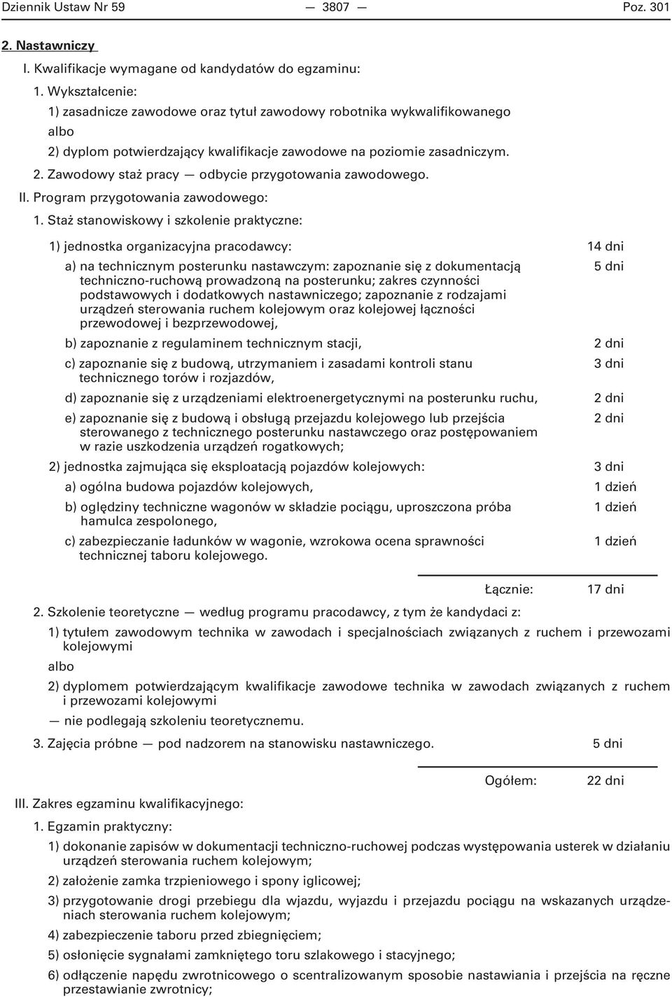 II. Program przygotowania zawodowego: 1.