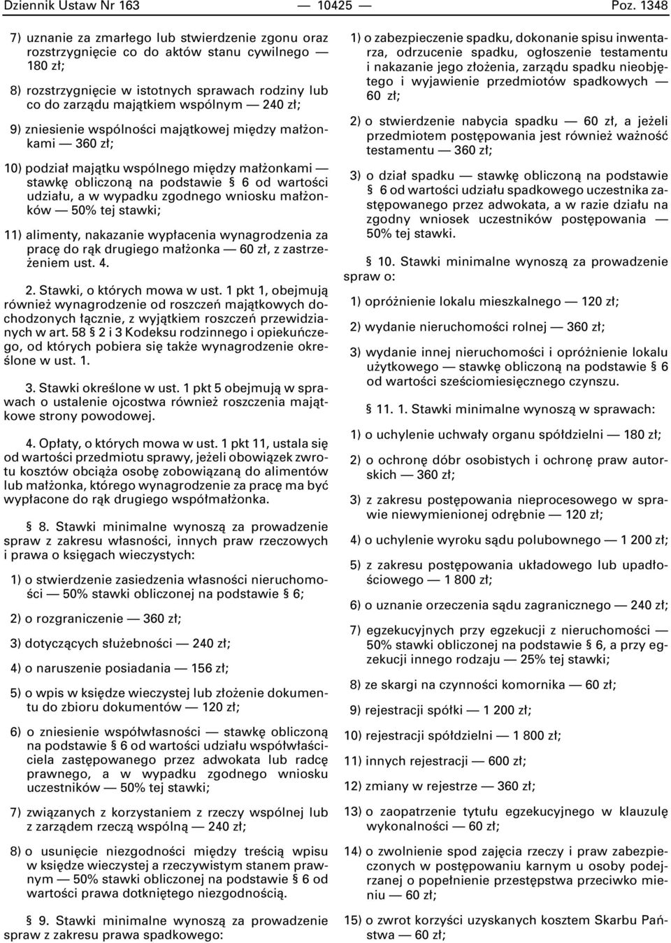 ; 9) zniesienie wspólnoêci majàtkowej mi dzy ma onkami 10) podzia majàtku wspólnego mi dzy ma onkami stawk obliczonà na podstawie 6 od wartoêci udzia u, a w wypadku zgodnego wniosku ma onków 50% tej