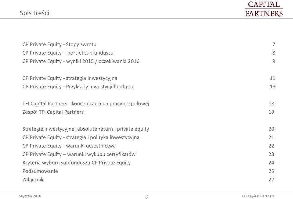 Strategie inwestycyjne: absolute return i private equity 20 CP Private Equity - strategia i polityka inwestycyjna 21 CP Private Equity - warunki