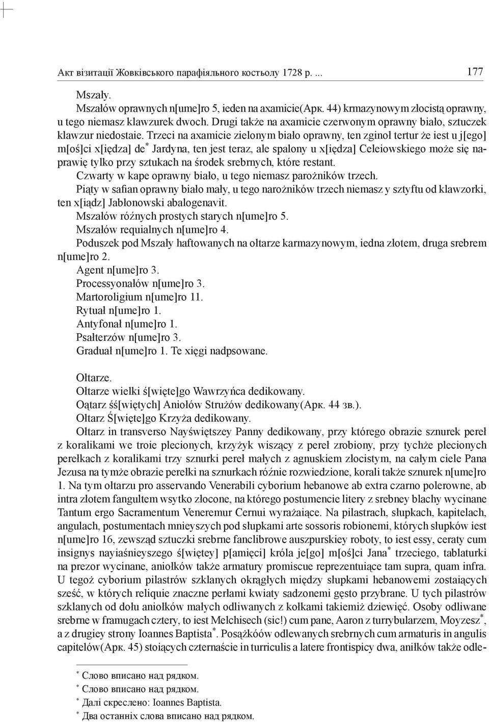 Trzeci na axamicie zielonym biało oprawny, ten zginoł tertur że iest u j[ego] m[oś]ci x[iędza] de Jardyna, ten jest teraz, ale spalony u x[iędza] Celeiowskiego może się naprawię tylko przy sztukach