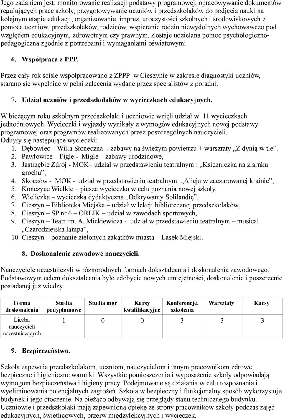 prawnym. Zostaje udzielana pomoc psychologicznopedagogiczna zgodnie z potrzebami i wymaganiami oświatowymi. 6. Współpraca z PPP.