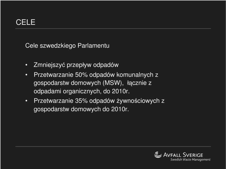 (MSW), łącznie z odpadami organicznych, do 2010r.