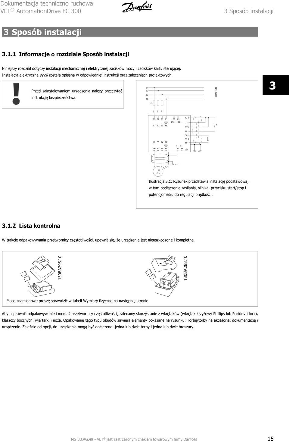 Instalacja elektryczna opcji została opisana w odpowiedniej instrukcji oraz zaleceniach projektowych. Przed zainstalowaniem urządzenia należy przeczytać instrukcję bezpieczeństwa. 3 Ilustracja 3.