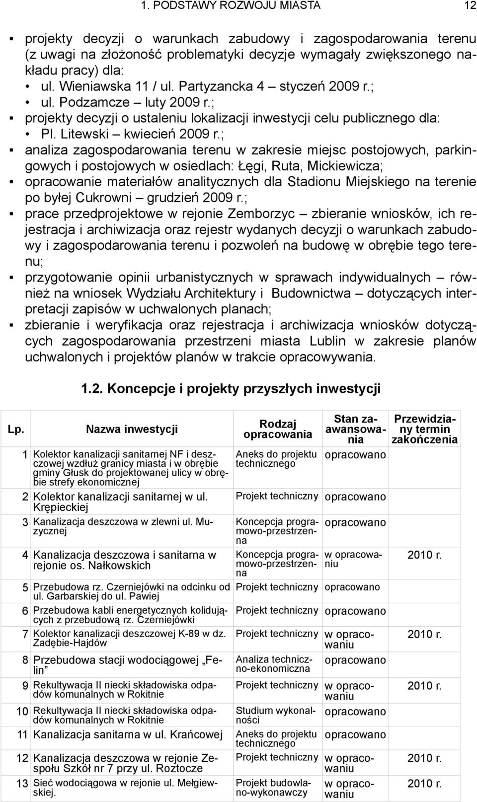 ; analiza zagospodarowania terenu w zakresie miejsc postojowych, parkingowych i postojowych w osiedlach: Łęgi, Ruta, Mickiewicza; opracowanie materiałów analitycznych dla Stadionu Miejskiego na