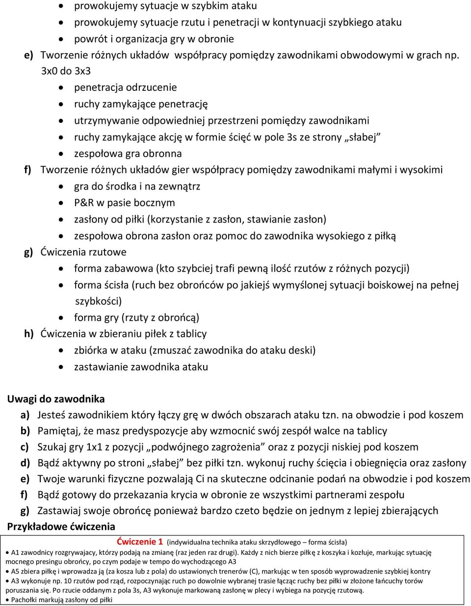 3x0 do 3x3 penetracja odrzucenie ruchy zamykające penetrację utrzymywanie odpowiedniej przestrzeni pomiędzy zawodnikami ruchy zamykające akcję w formie ścięd w pole 3s ze strony słabej zespołowa gra