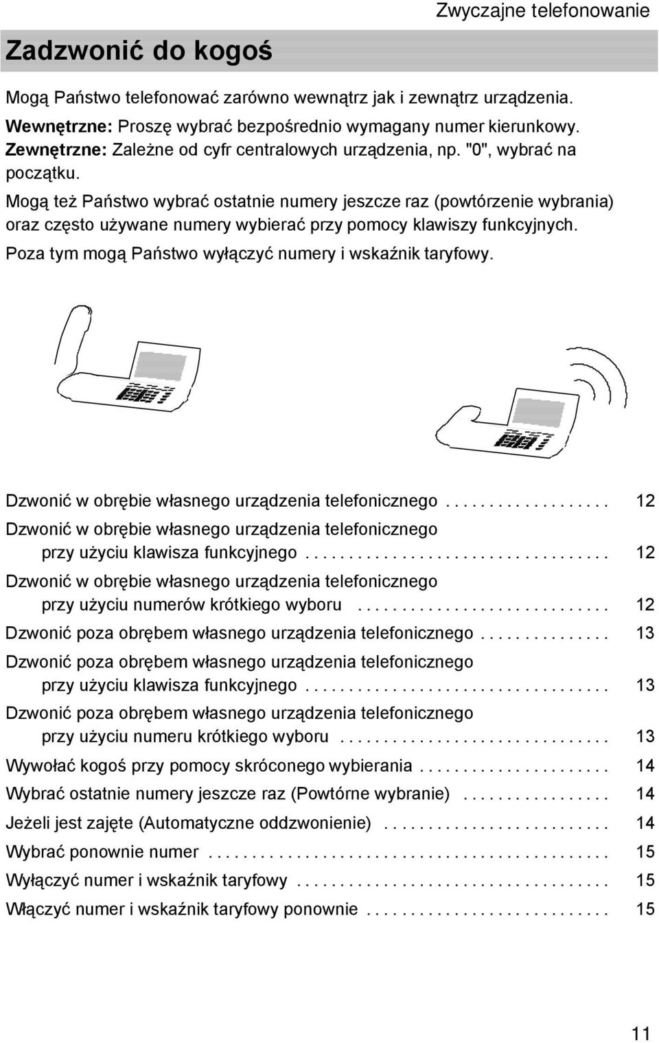 Mogą też Państwo wybrać ostatnie numery jeszcze raz (powtórzenie wybrania) oraz często używane numery wybierać przy pomocy klawiszy funkcyjnych.