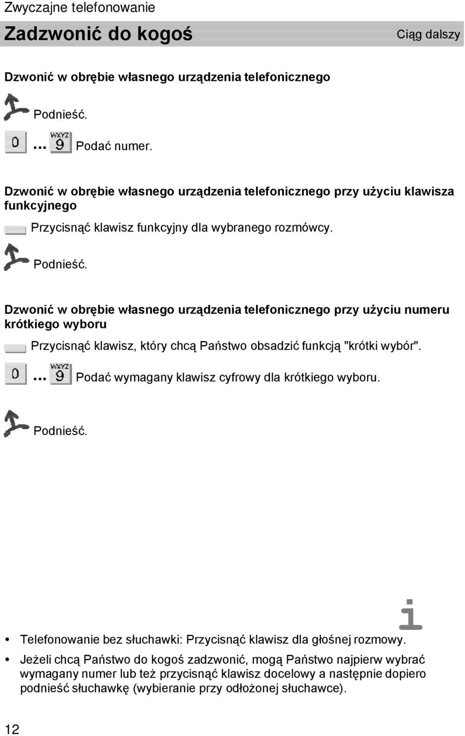 Dzwonić w obrębie własnego urządzenia telefonicznego przy użyciu numeru krótkiego wyboru Przycisnąć klawisz, który chcą Państwo obsadzić funkcją "krótki wybór".