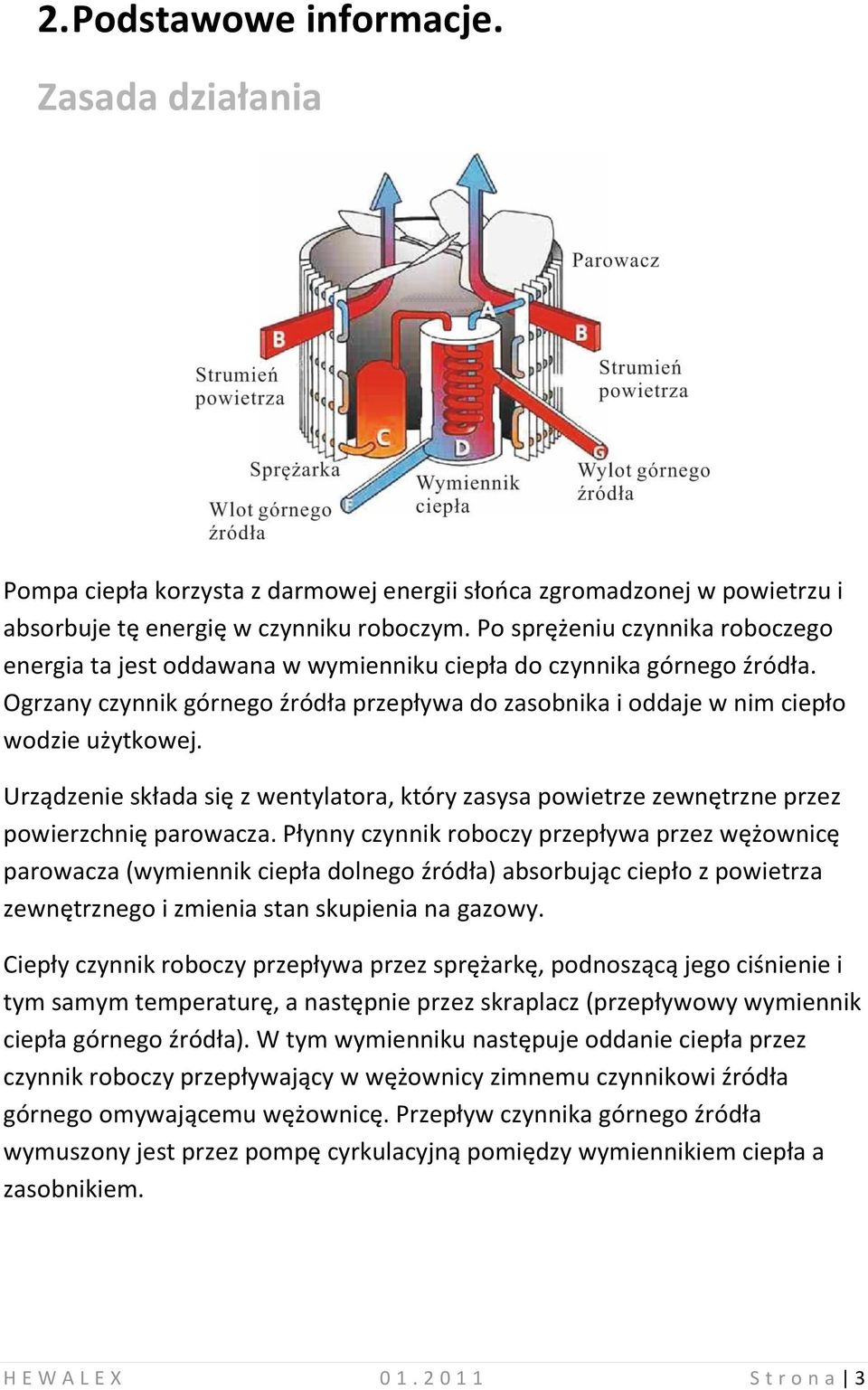 Urządzenie składa się z wentylatora, który zasysa powietrze zewnętrzne przez powierzchnię parowacza.