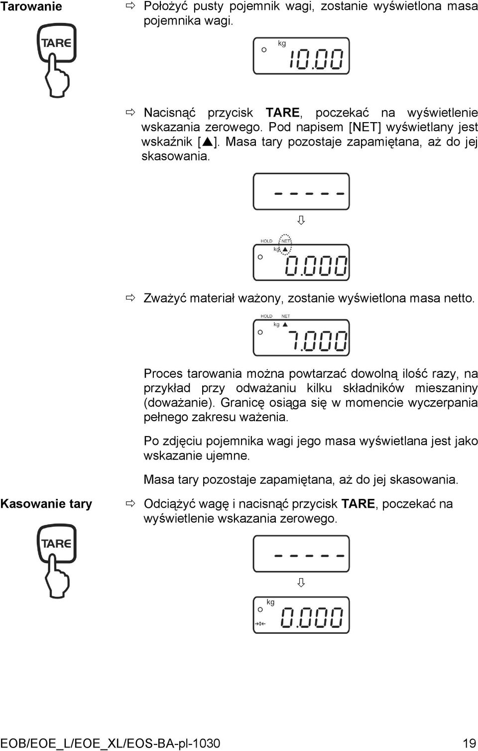 Proces tarowania można powtarzać dowolną ilość razy, na przykład przy odważaniu kilku składników mieszaniny (doważanie).