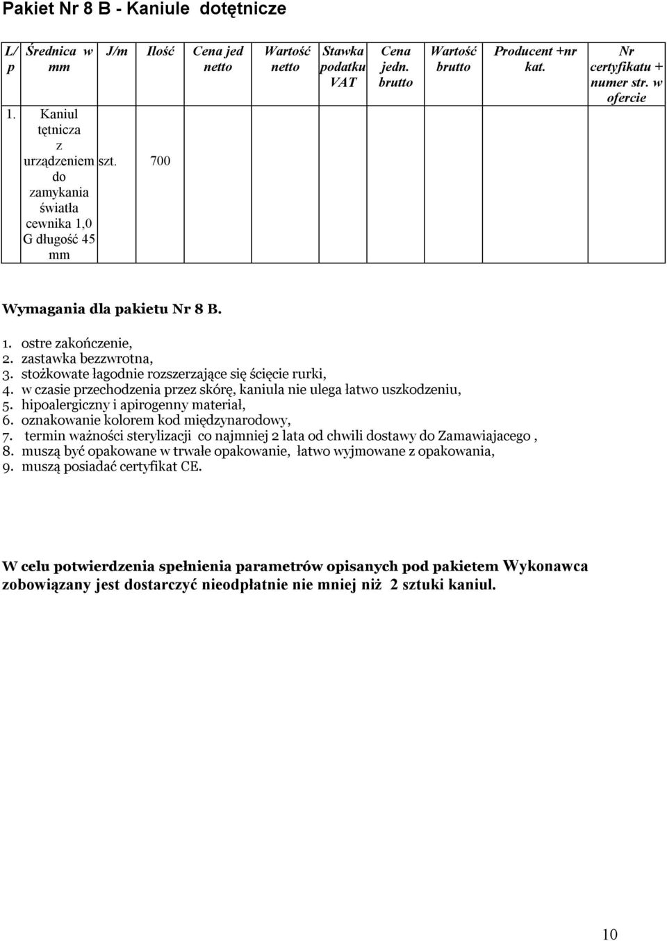 w czasie przechodzenia przez skórę, kaniula nie ulega łatwo uszkodzeniu, 5. hipoalergiczny i apirogenny materiał, 6. oznakowanie kolorem kod międzynarodowy, 7.