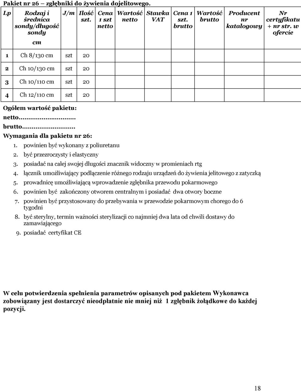 być przezroczysty i elastyczny 3. posiadać na całej swojej długości znacznik widoczny w promieniach rtg 4.