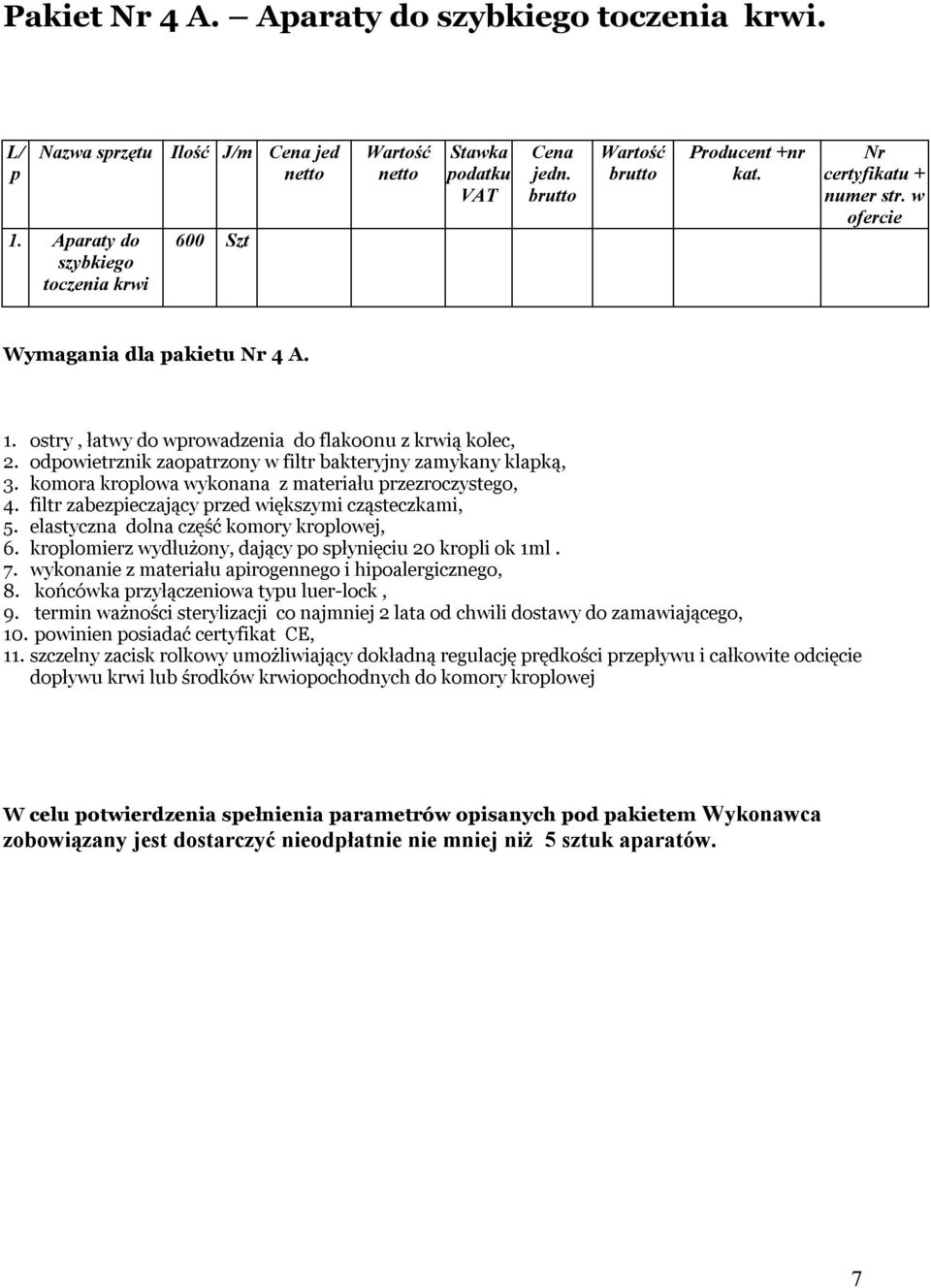 elastyczna dolna część komory kroplowej, 6. kroplomierz wydłużony, dający po spłynięciu 20 kropli ok 1ml. 7. wykonanie z materiału apirogennego i hipoalergicznego, 8.