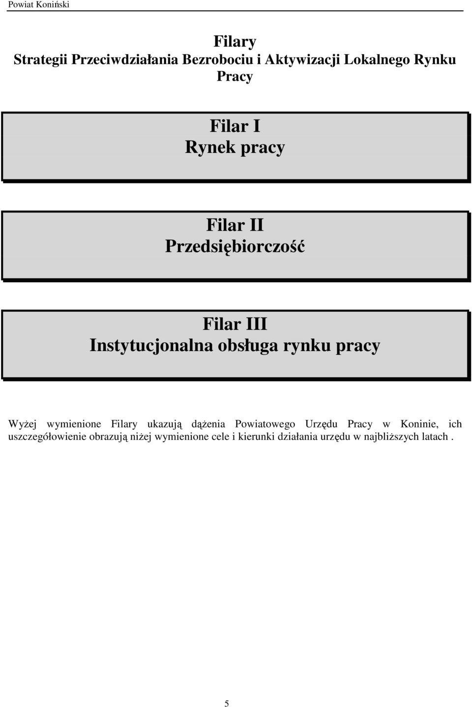 WyŜej wymienione Filary ukazują dąŝenia Powiatowego Urzędu w Koninie, ich