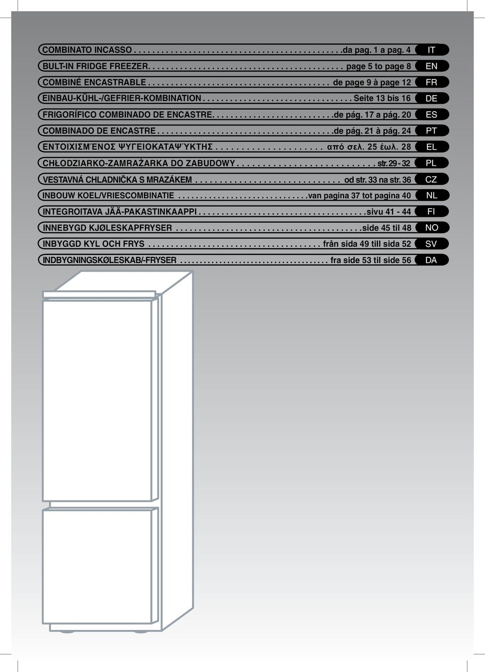 17 a pág. 20 COMBINADO DE ENCASTRE.......................................de pág. 21 à pág. 24 ΕΝΤΟΙΧΙΣΜΈΝΟΣ ΨΥΓΕΙΟΚΑΤΑΨΎΚΤΗΣ..................... από σελ. 25 έωλ.