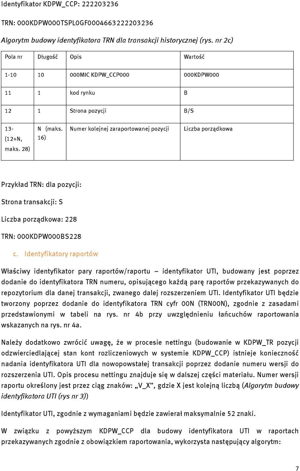 28) Przykład TRN: dla pozycji: Strona transakcji: S Liczba porządkowa: 228 TRN: 000KDPW000BS228 c.