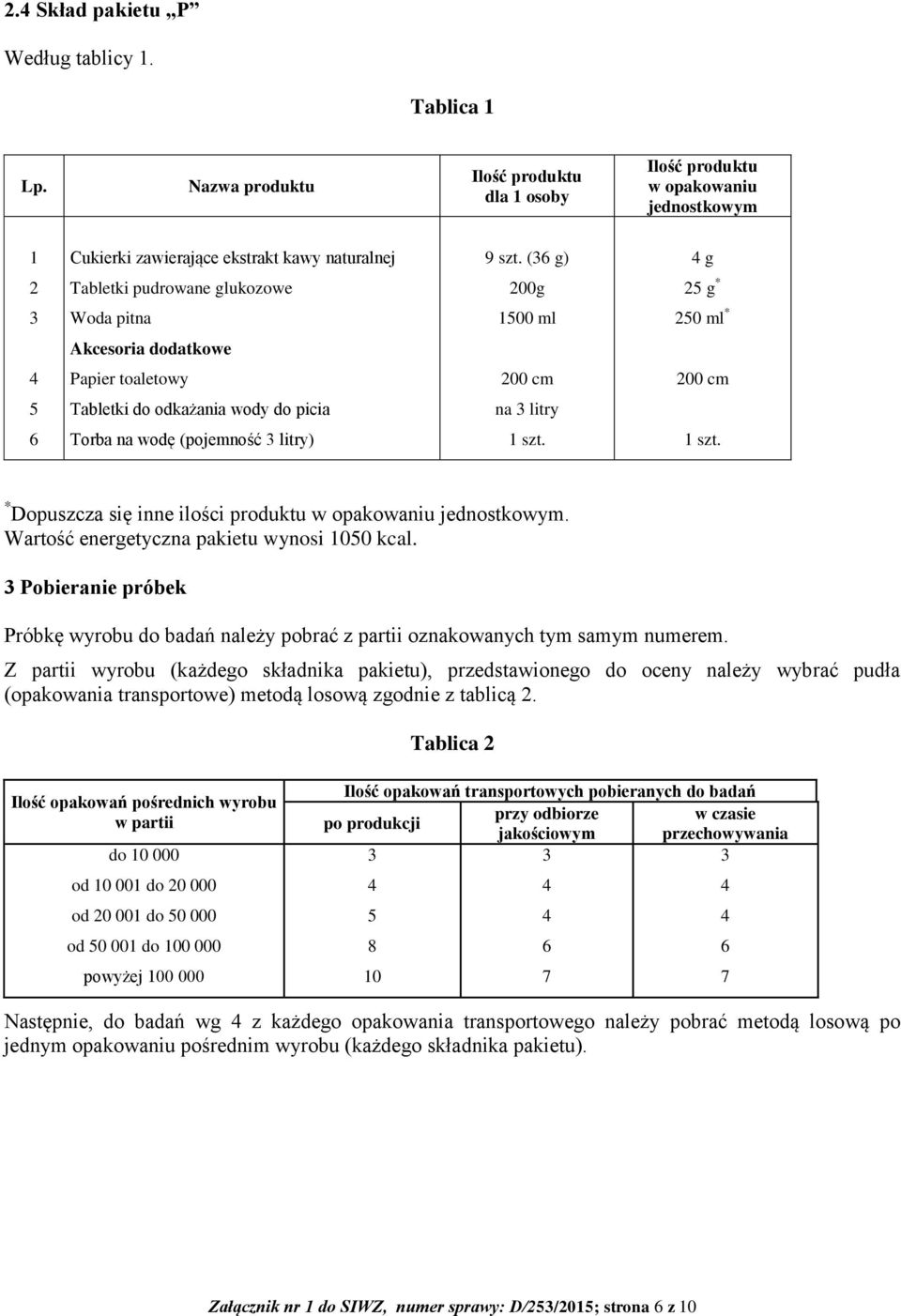 (pojemność 3 litry) 1 szt. 1 szt. * Dopuszcza się inne ilości produktu w opakowaniu jednostkowym. Wartość energetyczna pakietu wynosi 1050 kcal.