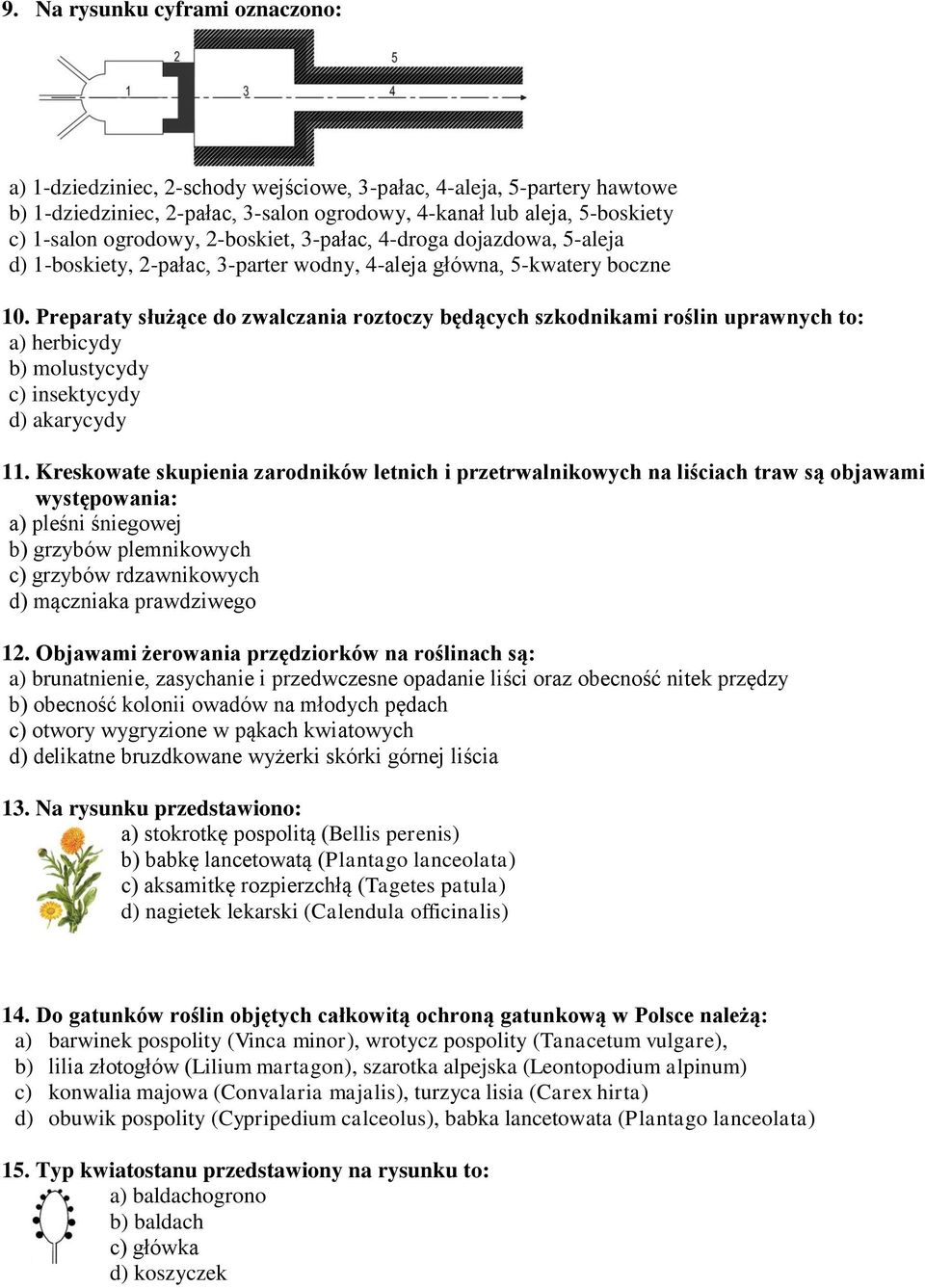 Preparaty służące do zwalczania roztoczy będących szkodnikami roślin uprawnych to: a) herbicydy b) molustycydy c) insektycydy d) akarycydy 11.
