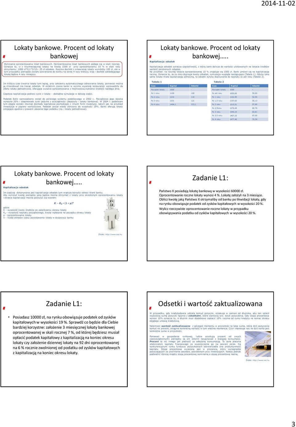 Rocznie dochód z omawianej lokaty wyniósłby 100 zł, ale w tym przypadku pieniądze zostały powierzone do banku na okres 4 razy krótszy, więc i dochód zakładającego lokatę będzie 4 razy mniejszy.