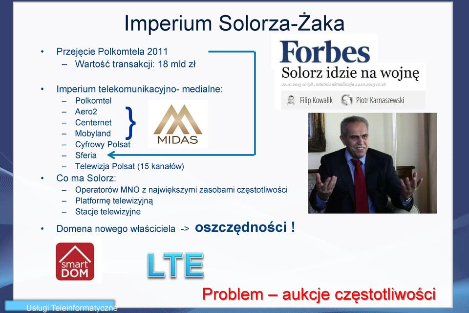 Polsat (15 kanałów) Co ma Solorz: Operatorów MNO z największymi zasobami częstotliwości Platformę