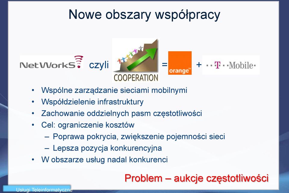 ograniczenie kosztów Poprawa pokrycia, zwiększenie pojemności sieci Lepsza pozycja