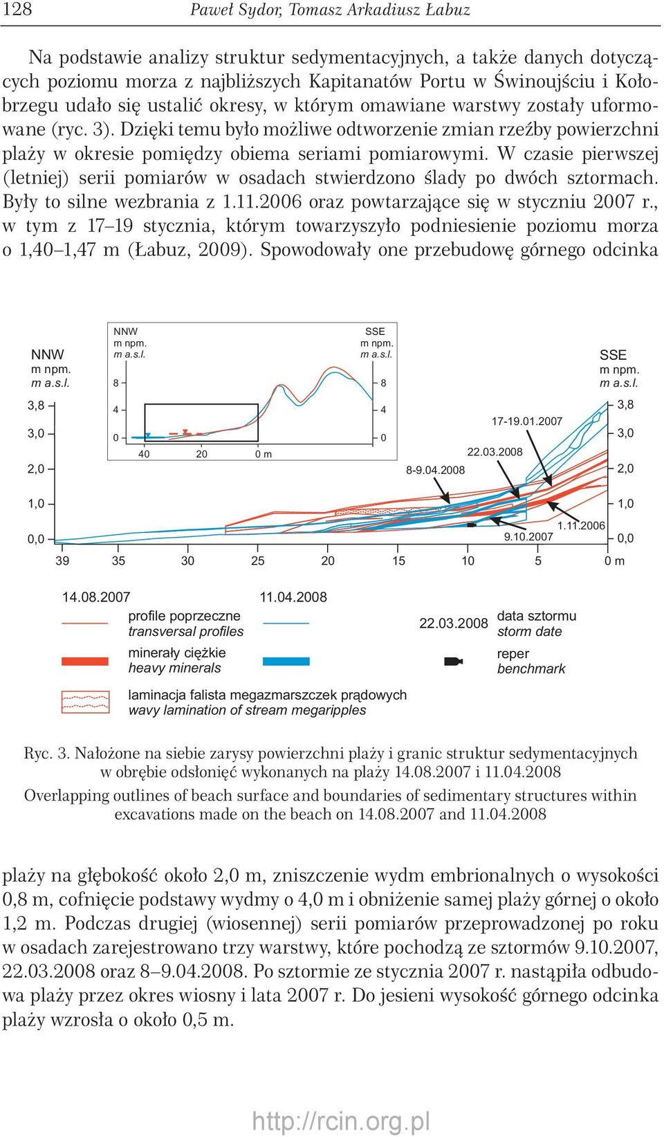 W czasie pierwszej (letniej) serii pomiarów w osadach stwierdzono ślady po dwóch sztormach. Były to silne wezbrania z 1.11.2006 oraz powtarzające się w styczniu 2007 r.