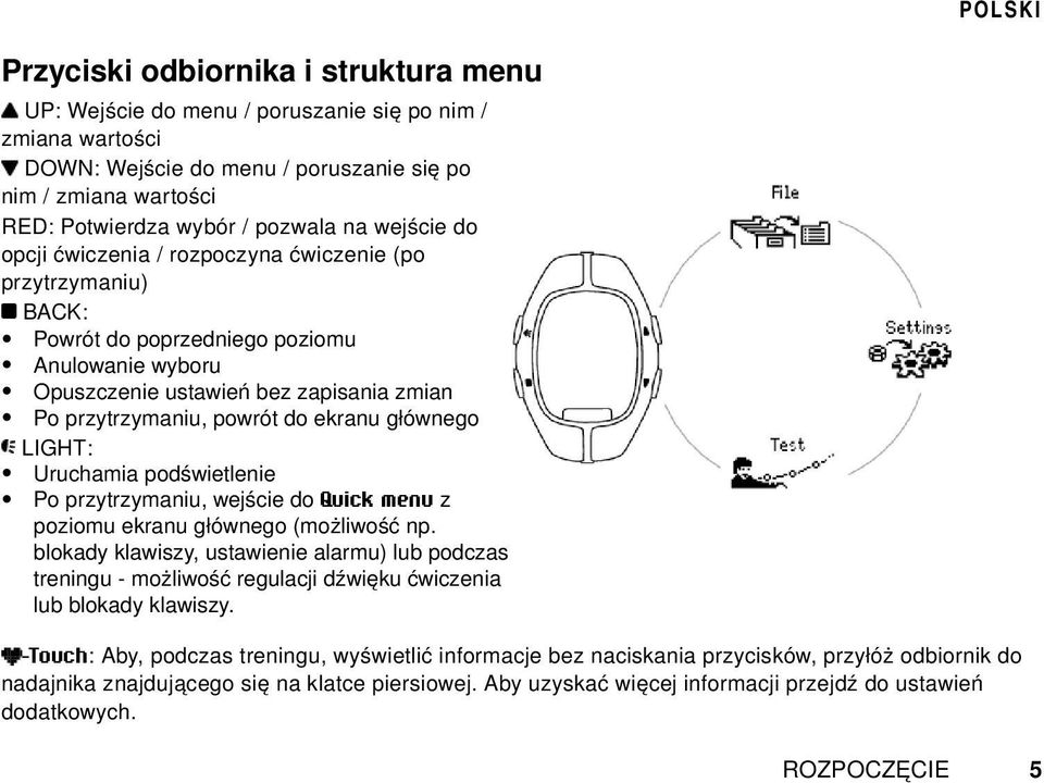 głównego LIGHT: Uruchamia podświetlenie Po przytrzymaniu, wejście do Quick menu z poziomu ekranu głównego (możliwość np.