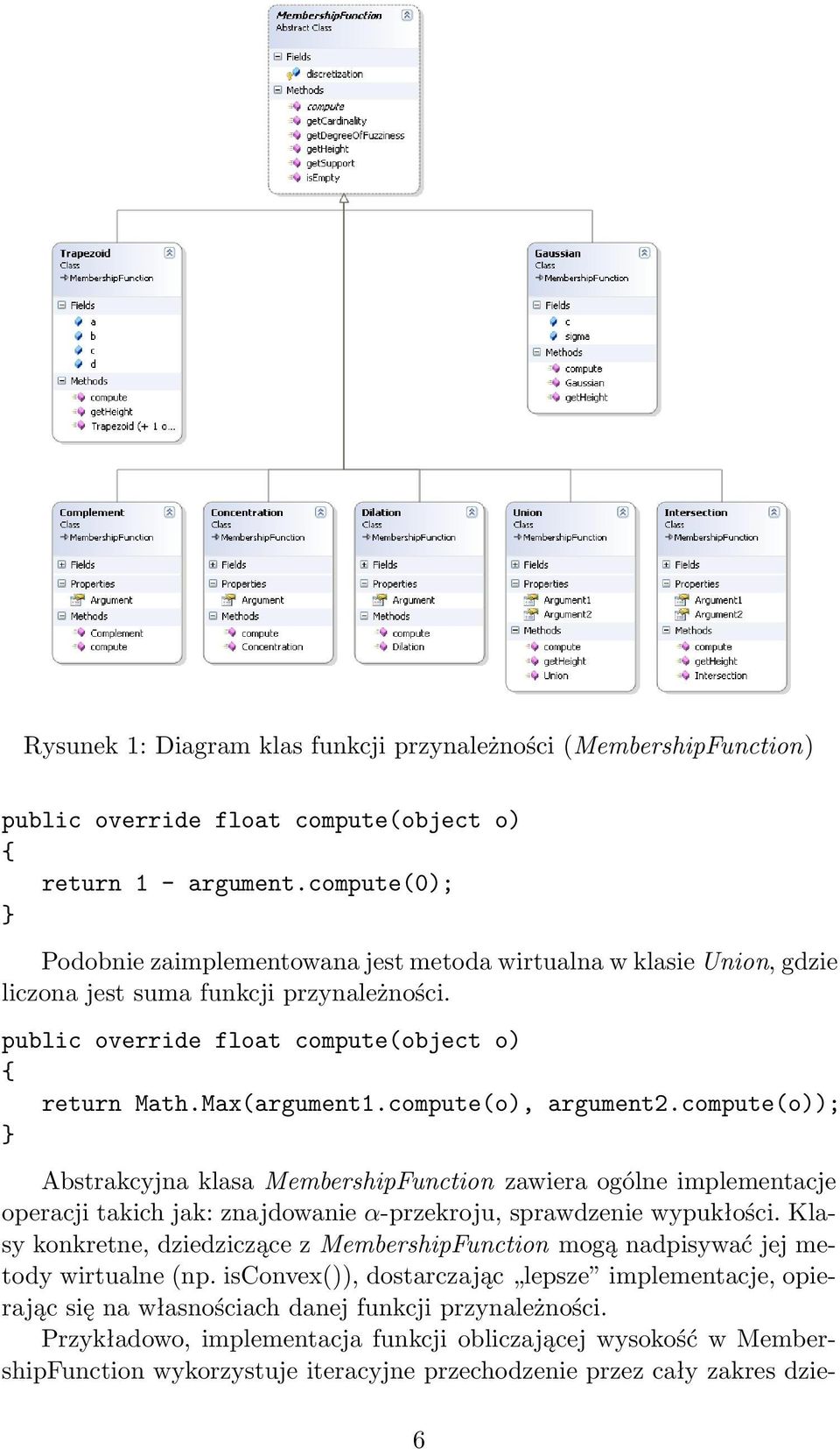 compute(o), argument2.compute(o)); } Abstrakcyjna klasa MembershipFunction zawiera ogólne implementacje operacji takich jak: znajdowanie α-przekroju, sprawdzenie wypukłości.