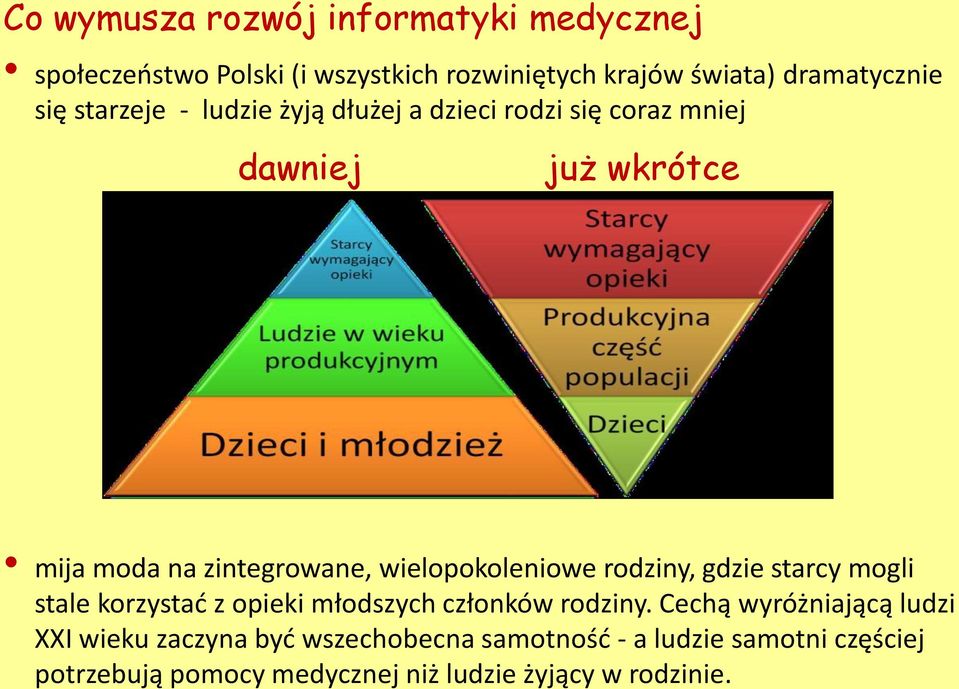 wielopokoleniowe rodziny, gdzie starcy mogli stale korzystać z opieki młodszych członków rodziny.