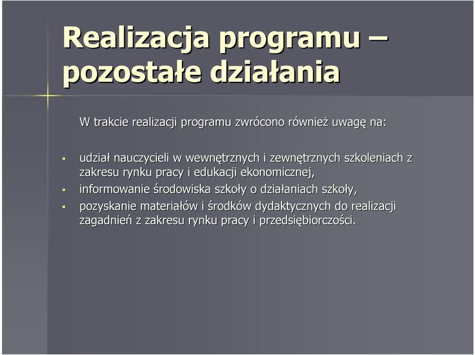 edukacji ekonomicznej, informowanie środowiska szkoły y o działaniach aniach szkoły, pozyskanie