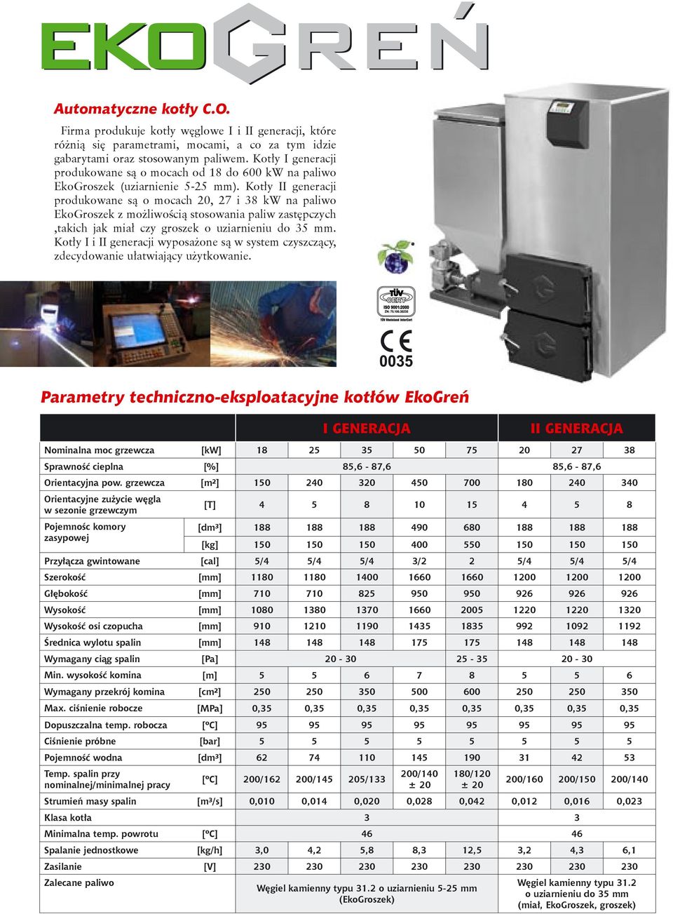 Kotły II generacji produkowane są o mocach 20, 27 i 38 kw na paliwo EkoGroszek z możliwością stosowania paliw zastępczych,takich jak miał czy groszek o uziarnieniu do 35 mm.