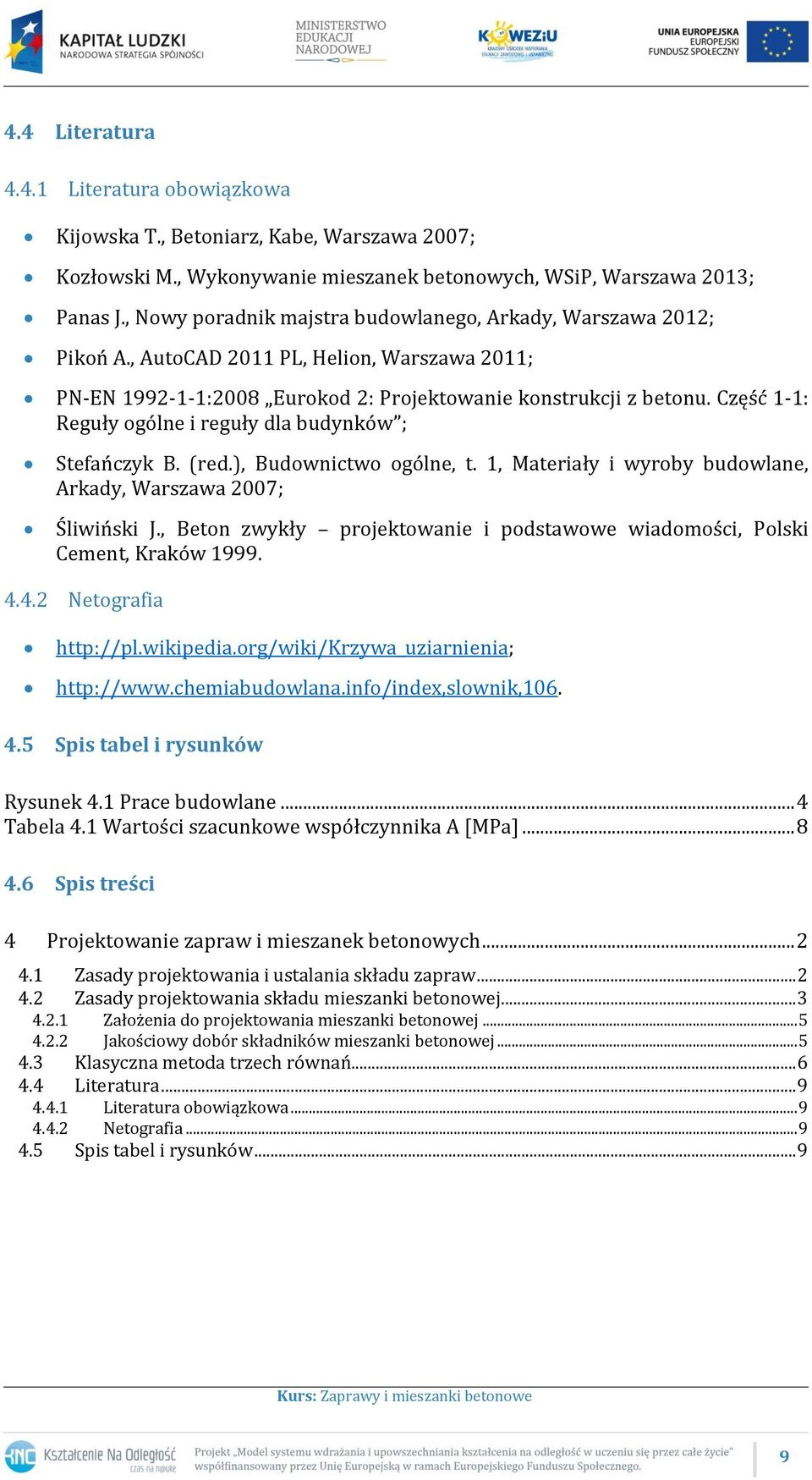 Część 1-1: Reguły ogólne i reguły dla budynków ; Stefańczyk B. (red.), Budownictwo ogólne, t. 1, Materiały i wyroby budowlane, Arkady, Warszawa 2007; Śliwiński J.