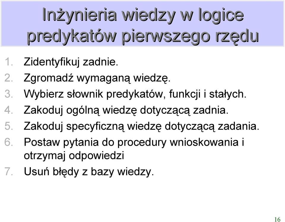 Zakoduj ogólną wiedzę dotyczącą zadnia. 5.