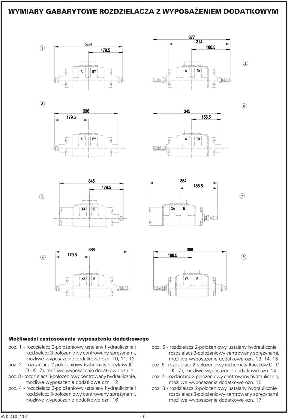 2 rozdzielacz 2 położeniowy (schematy tłoczków (C D K Z), możliwe wyposażenie dodatkowe ozn. 11 poz. rozdzielacz położeniowy centrowany hydraulicznie, możliwe wyposażenie dodatkowe ozn. 12 poz.