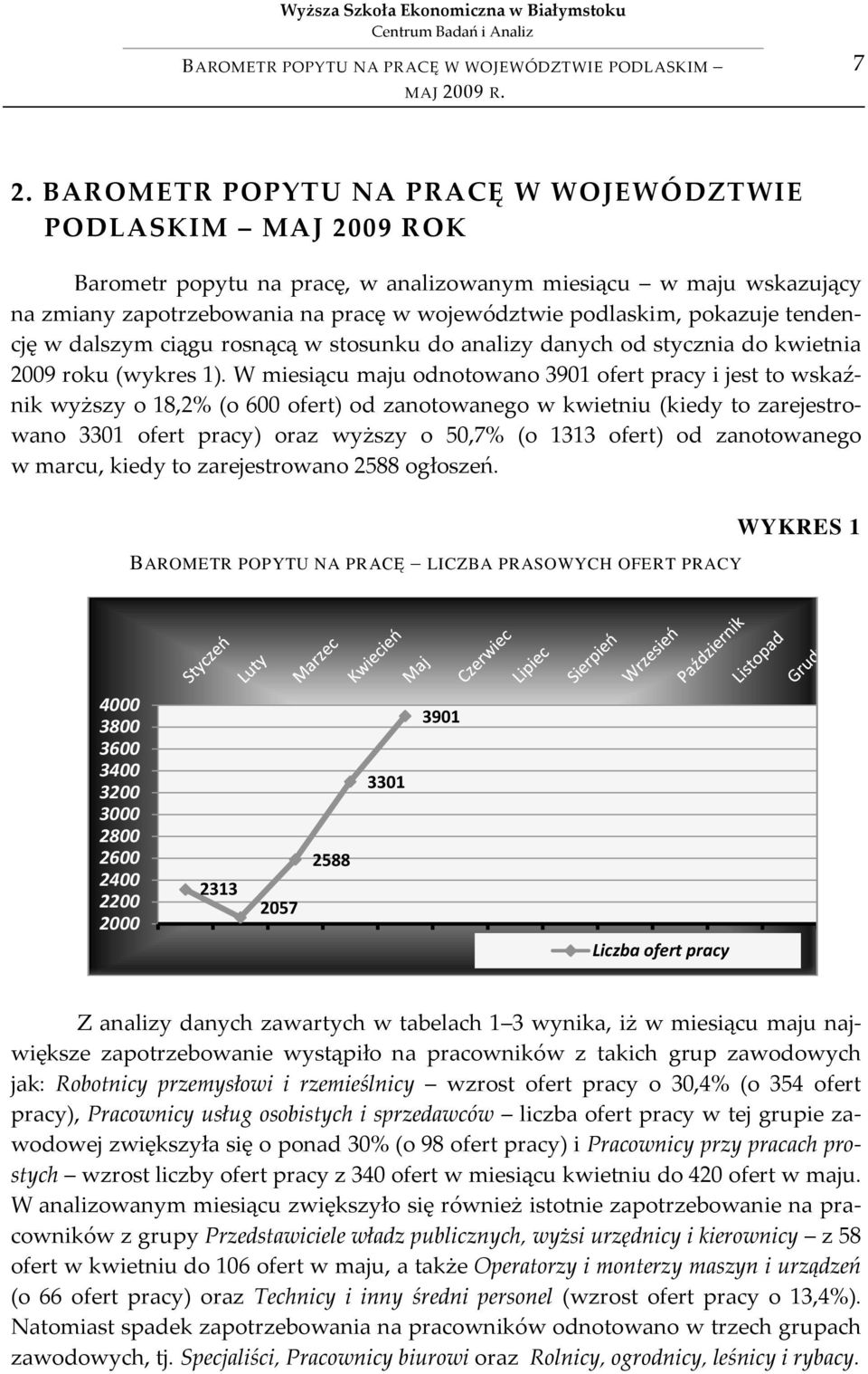 pokazuje tendencję w dalszym ciągu rosnącą w stosunku do analizy danych od stycznia do kwietnia 2009 roku (wykres 1).