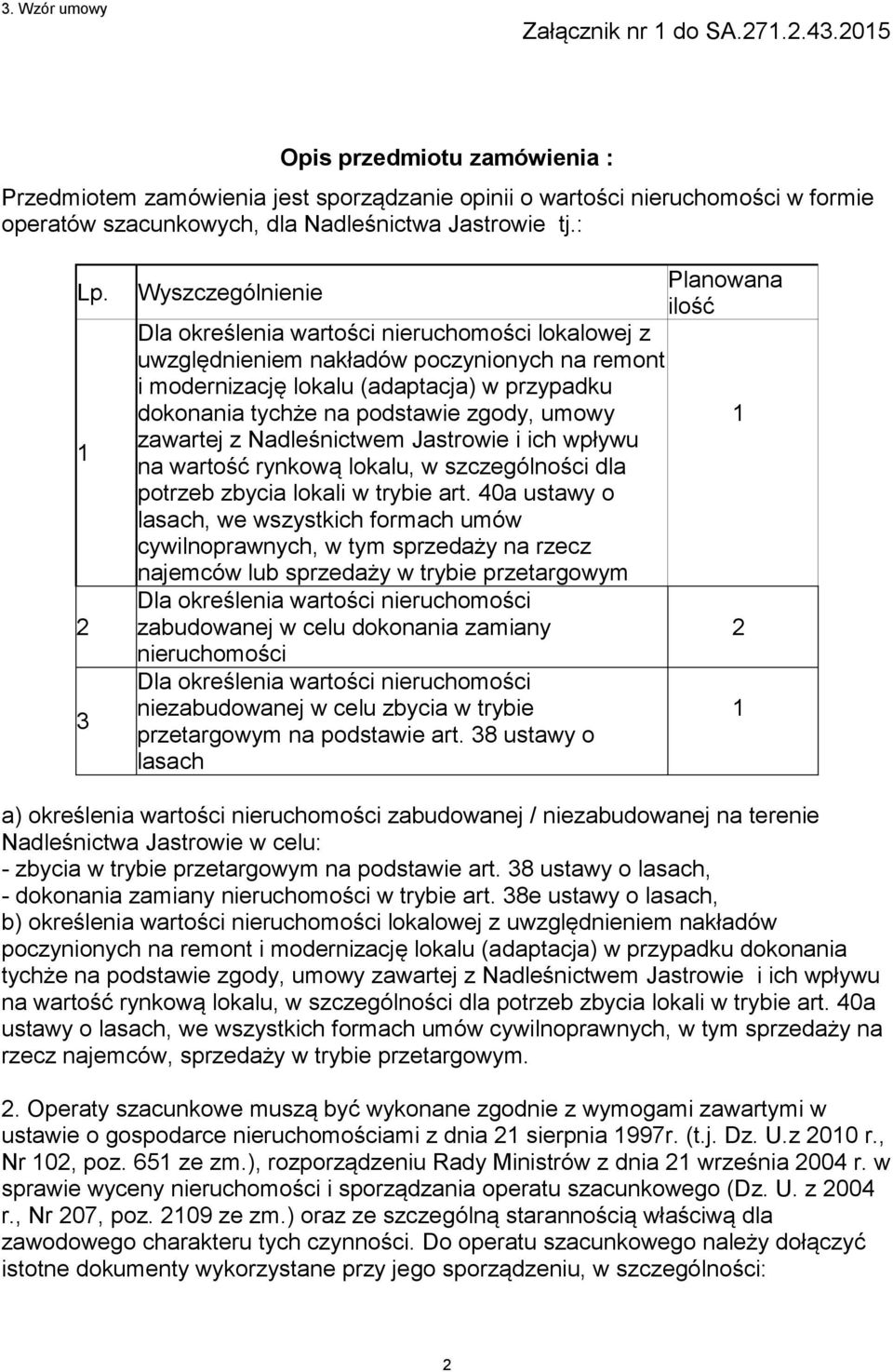 2 3 Planowana Wyszczególnienie ilość Dla określenia wartości nieruchomości lokalowej z uwzględnieniem nakładów poczynionych na remont i modernizację lokalu (adaptacja) w przypadku dokonania tychże na