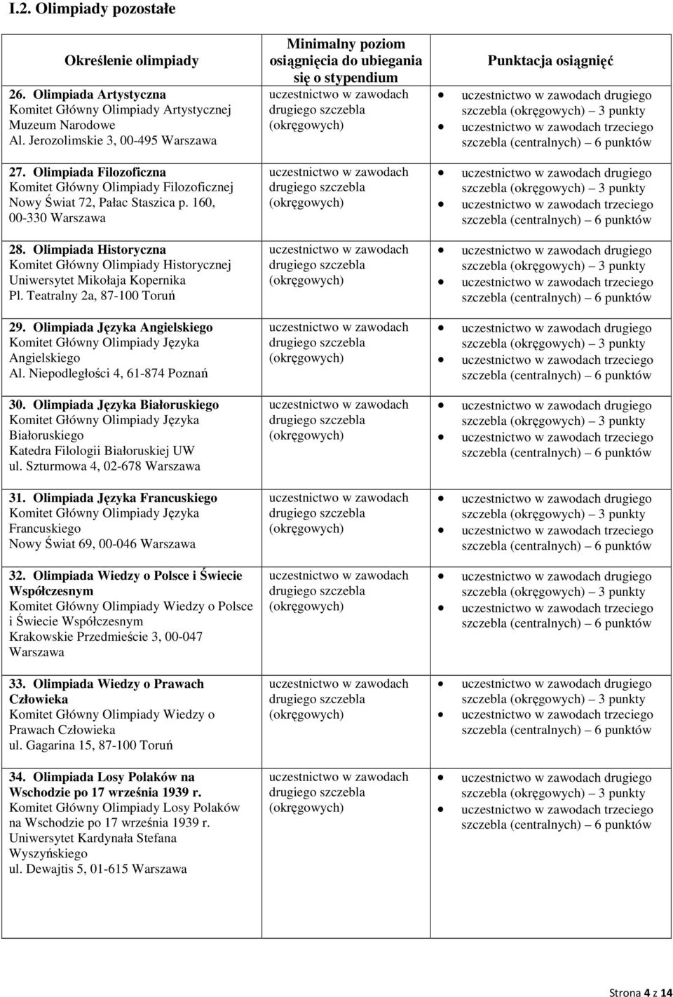 Olimpiada Historyczna Komitet Główny Olimpiady Historycznej Uniwersytet Mikołaja Kopernika Pl. Teatralny 2a, 87-100 Toruń 29.