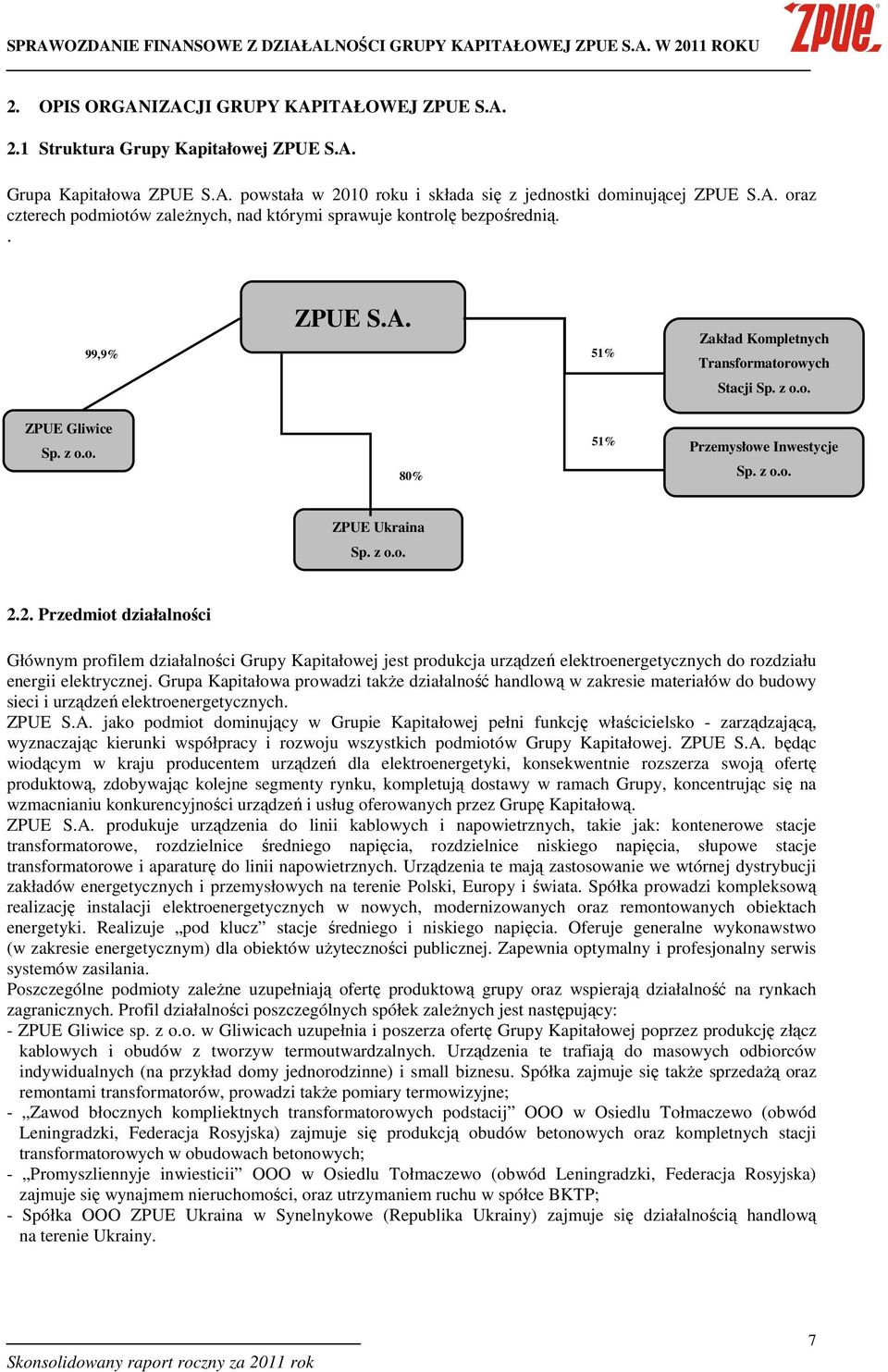 2. Przedmiot działalności Głównym profilem działalności Grupy Kapitałowej jest produkcja urządzeń elektroenergetycznych do rozdziału energii elektrycznej.